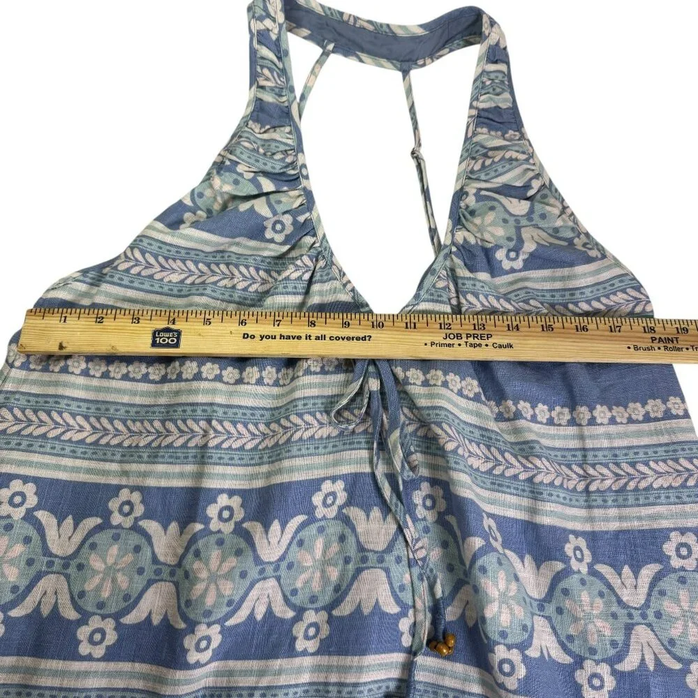 Free People Linen Blend Halter Mini Dress Blue Boho Floral Stripe Pattern Size M - Picture 8 of 12